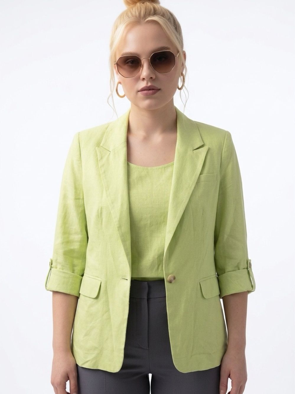ANTHROPOLOGIE | MAEVE Lime Linen-Blend Single Button Blazer Women’s Size 10